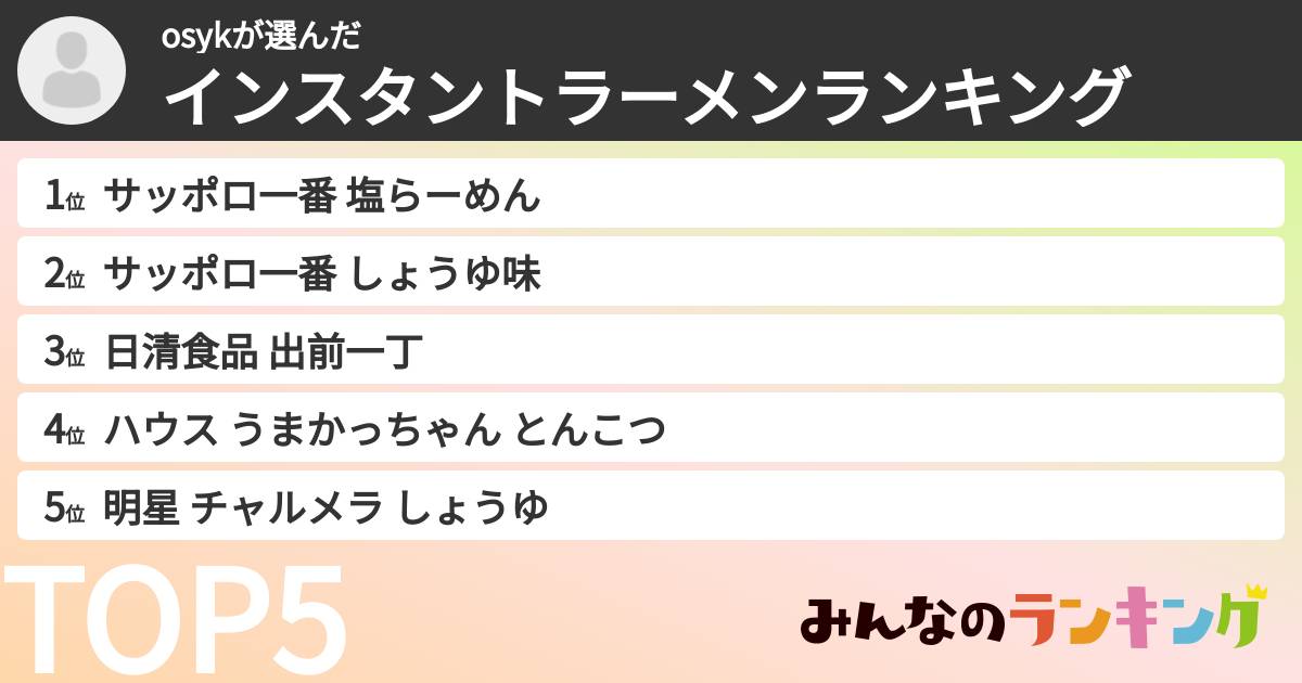 osykさんの「インスタントラーメンランキング」