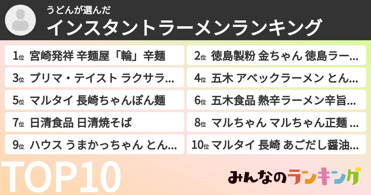 うどんさんの「インスタントラーメンランキング」