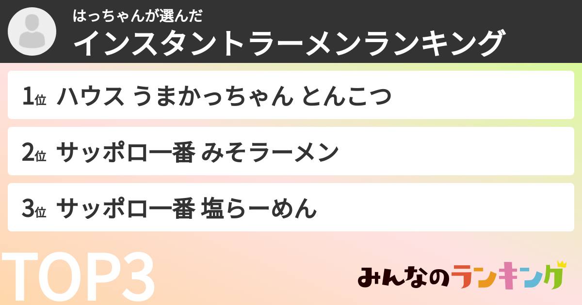 はっちゃんさんの「インスタントラーメンランキング」
