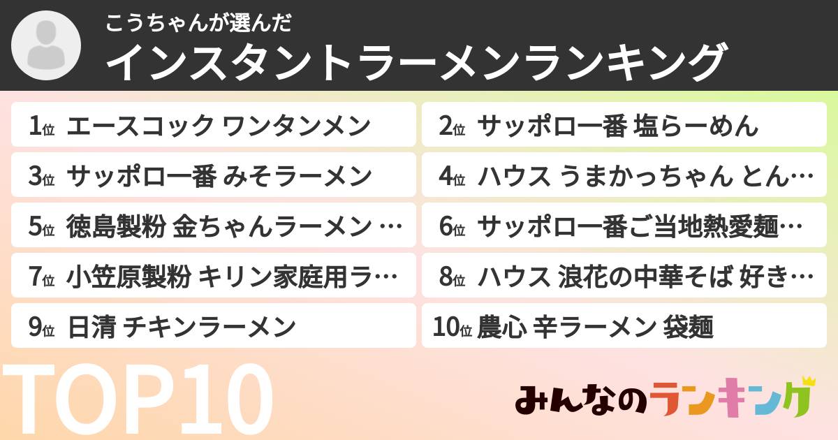 こうちゃんさんの「インスタントラーメンランキング」