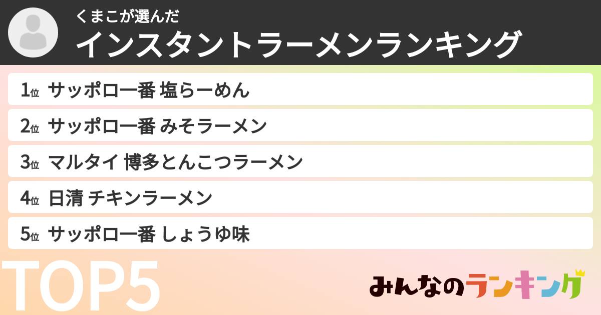 くまこさんの「インスタントラーメンランキング」
