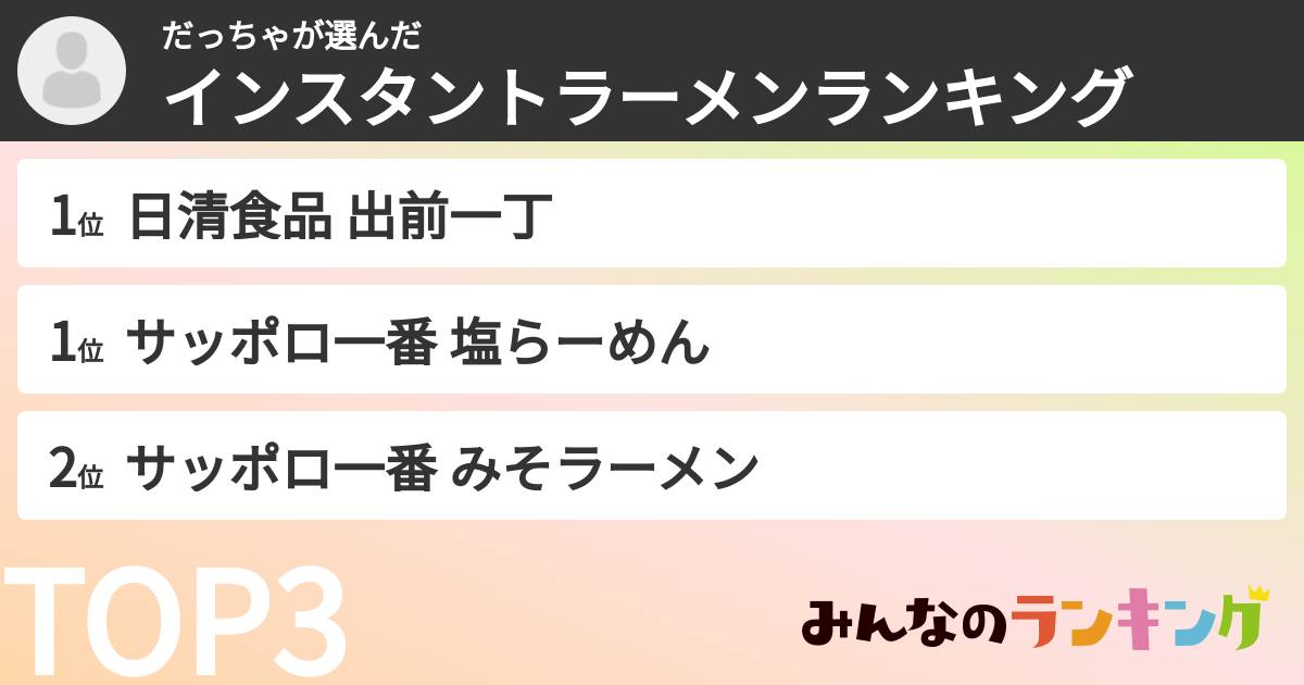 だっちゃさんの「インスタントラーメンランキング」
