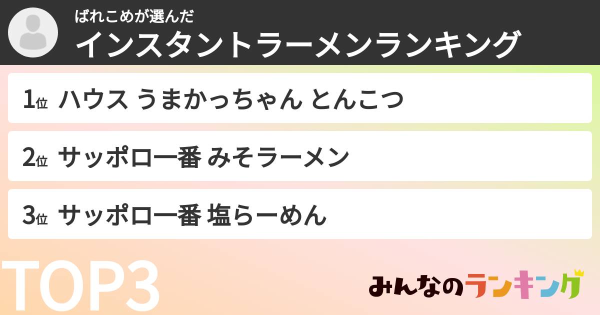 ばれこめさんの「インスタントラーメンランキング」