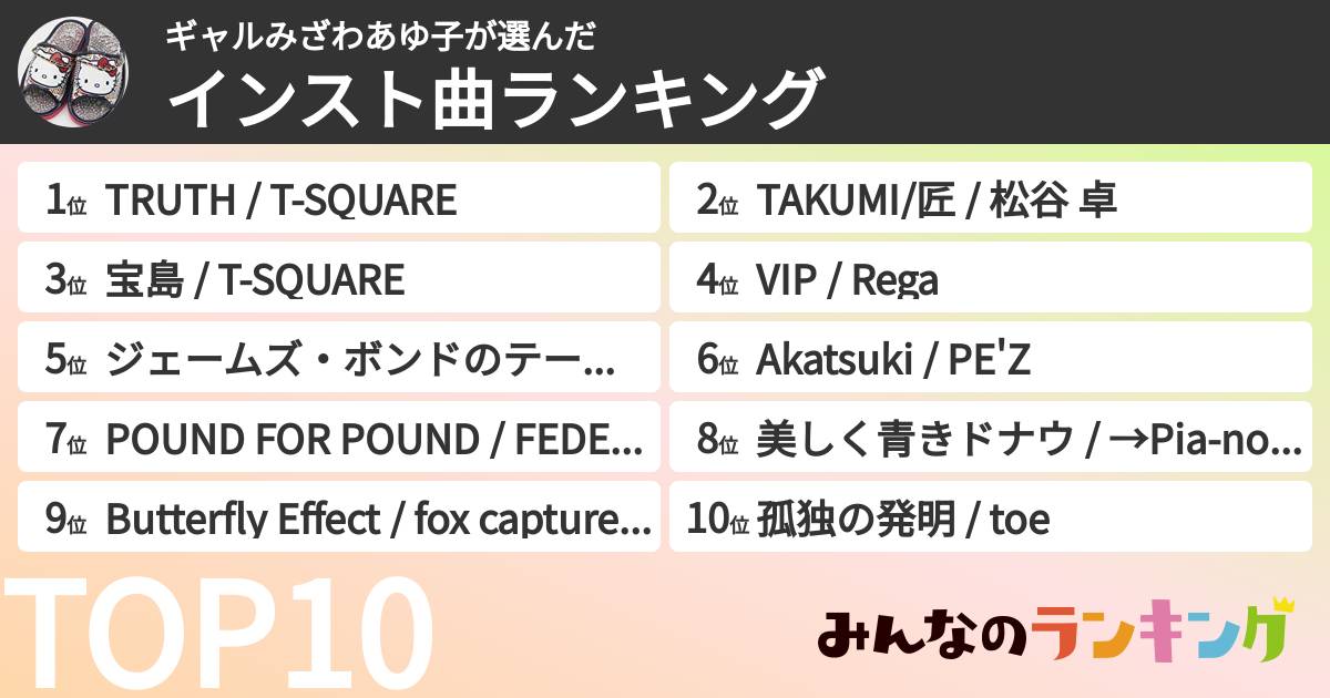 ギャルみざわあゆ子さんの「インスト曲ランキング」