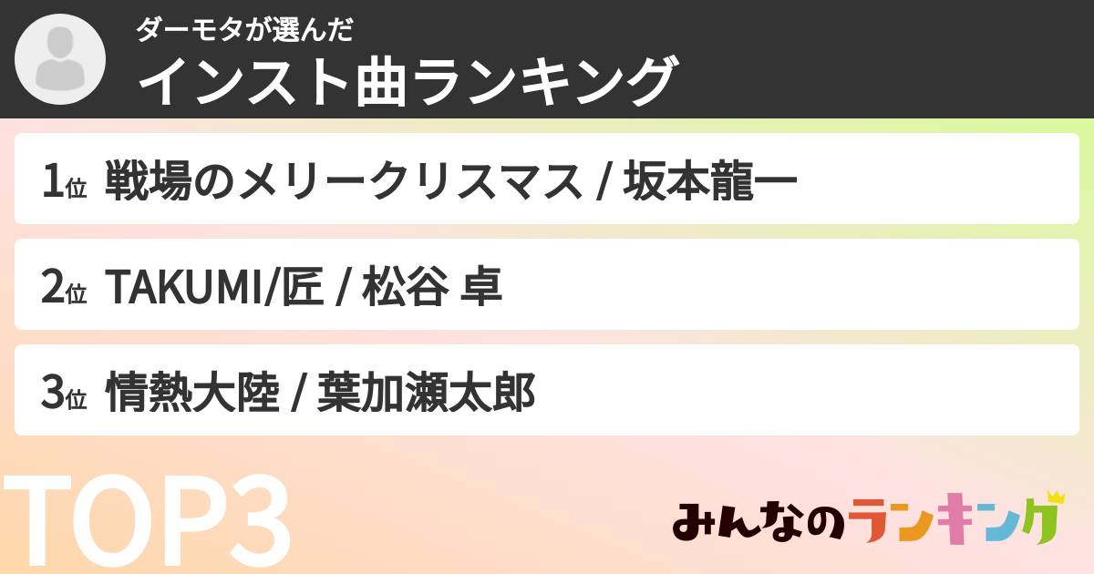 ダーモタさんの「インスト曲ランキング」