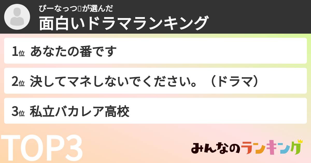ぴーなっつ🥜さんの「面白いドラマランキング」