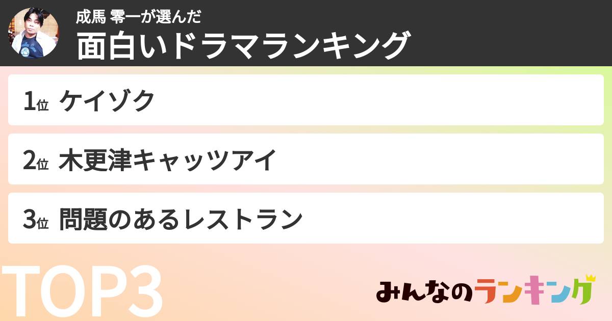成馬 零一さんの「面白いドラマランキング」