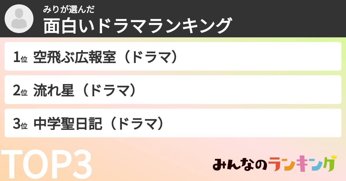 みりさんの「面白いドラマランキング」