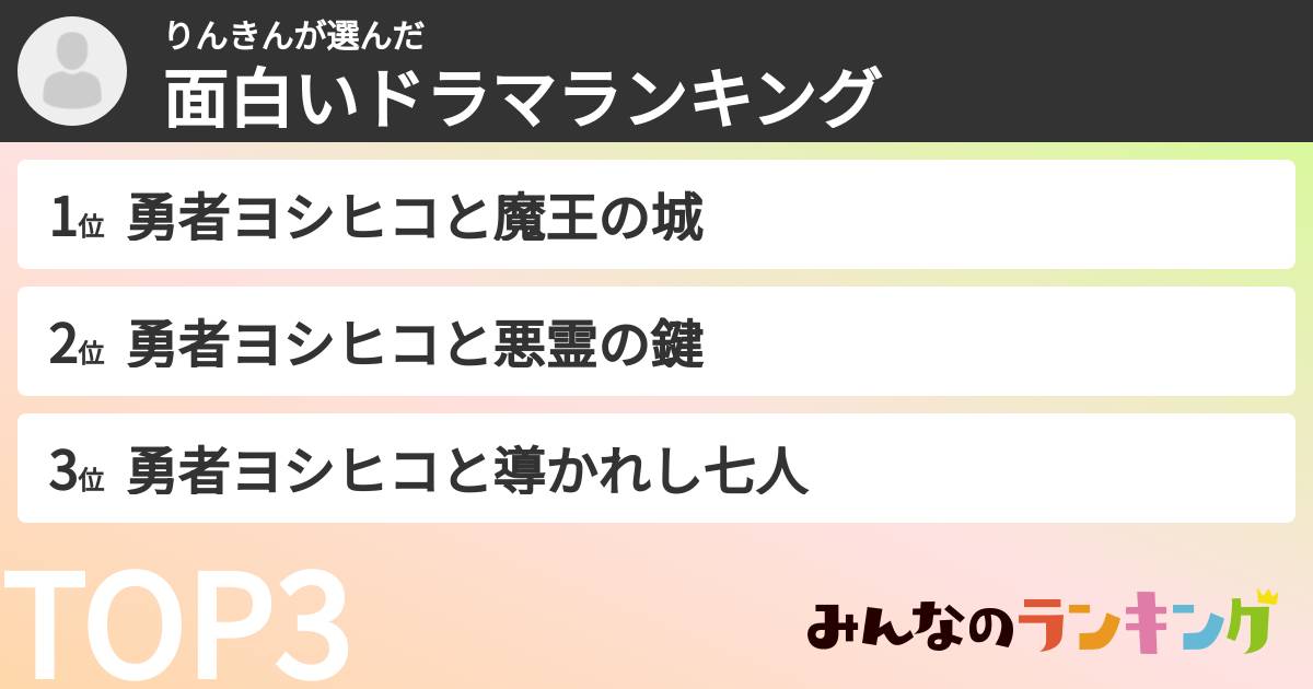 りんきんさんの「面白いドラマランキング」