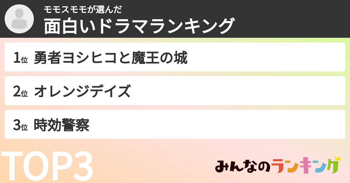 モモスモモさんの「面白いドラマランキング」