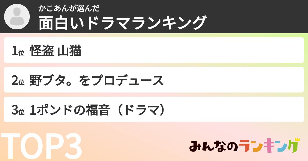 かこあんさんの「面白いドラマランキング」