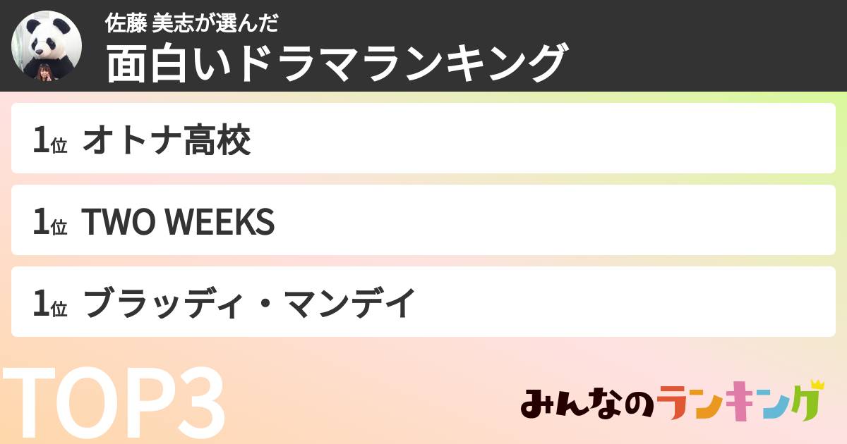 佐藤 美志さんの「面白いドラマランキング」