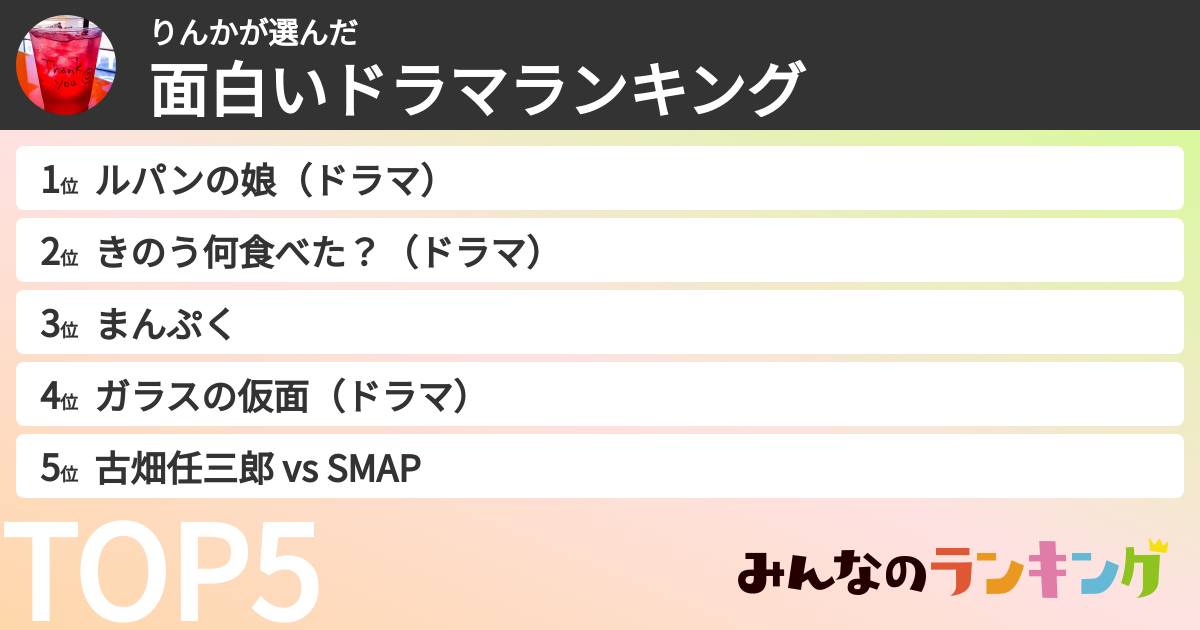 りんかさんの「面白いドラマランキング」