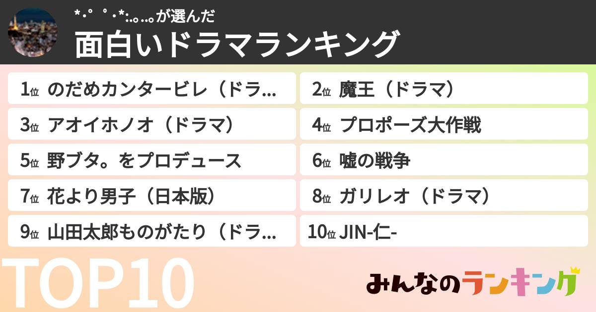 *・゜゚・*:.。..。さんの「面白いドラマランキング」