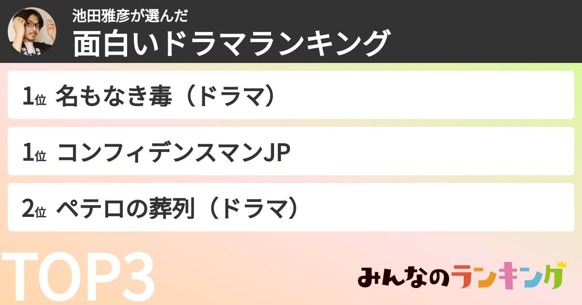 池田雅彦さんの「面白いドラマランキング」