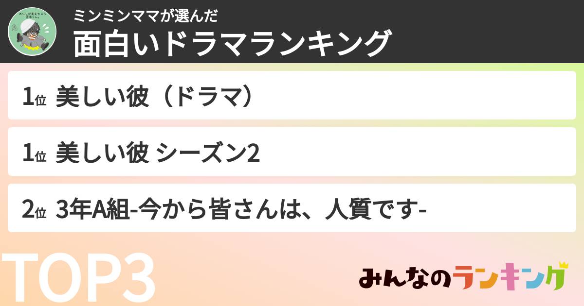 ミンミンママさんの「面白いドラマランキング」