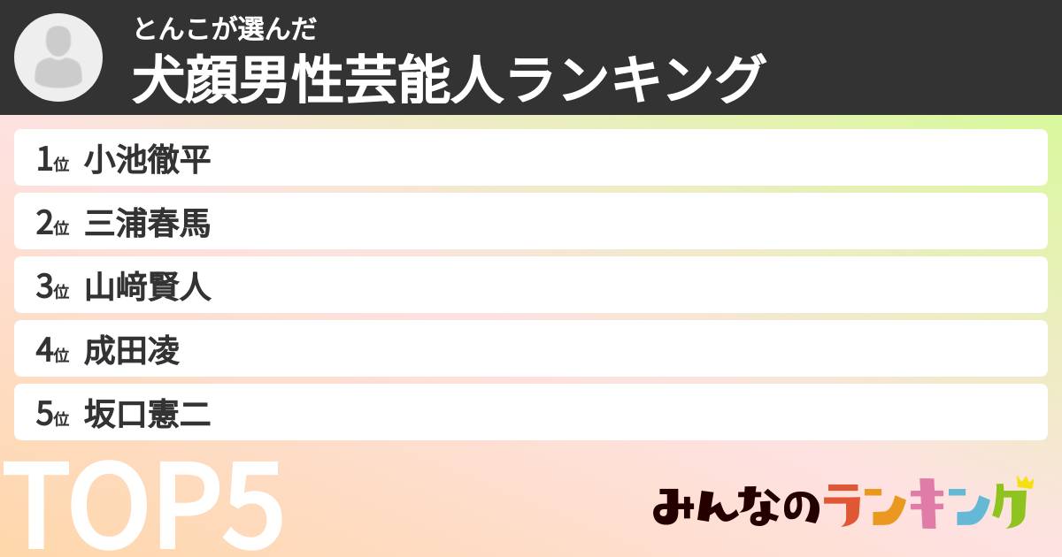 とんこさんの「犬顔男性芸能人ランキング」