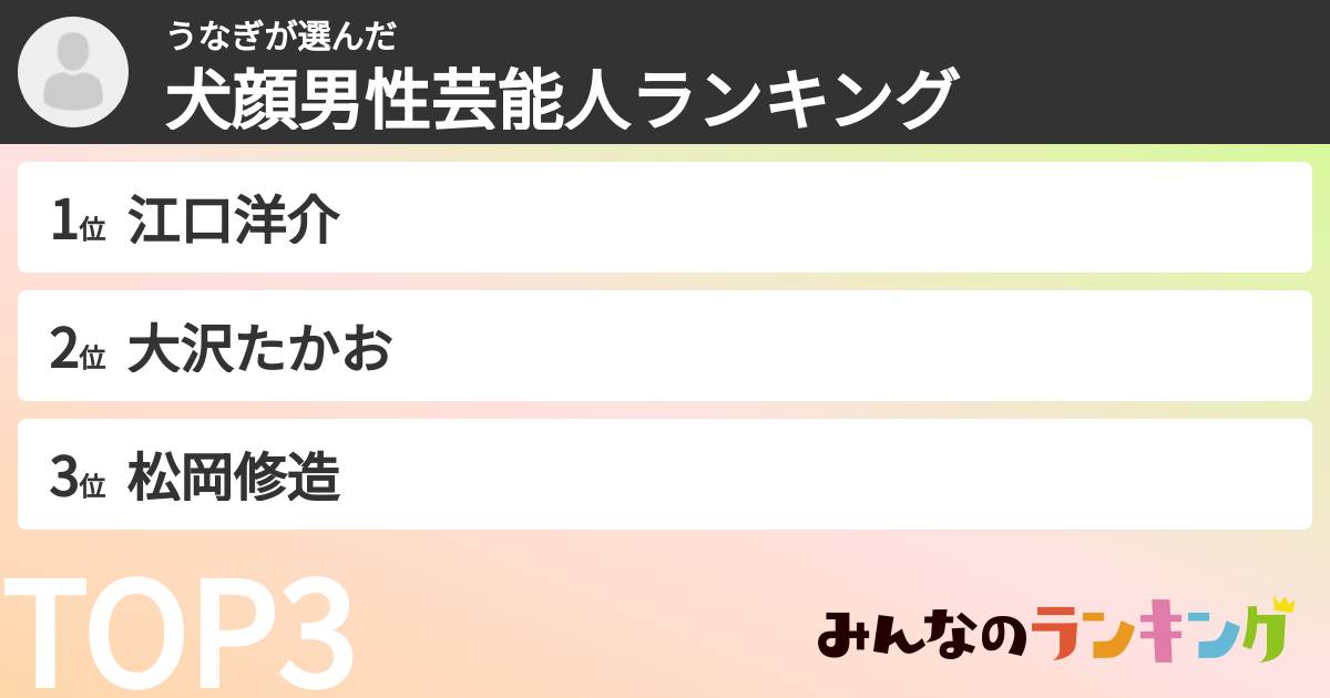 うなぎさんの「犬顔男性芸能人ランキング」