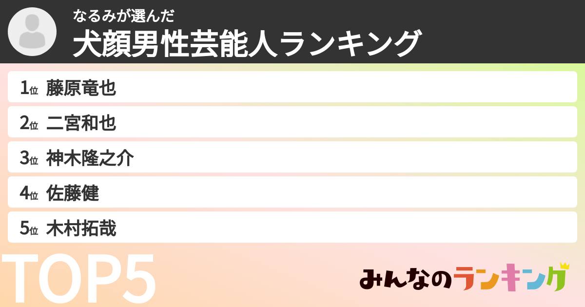 なるみさんの「犬顔男性芸能人ランキング」