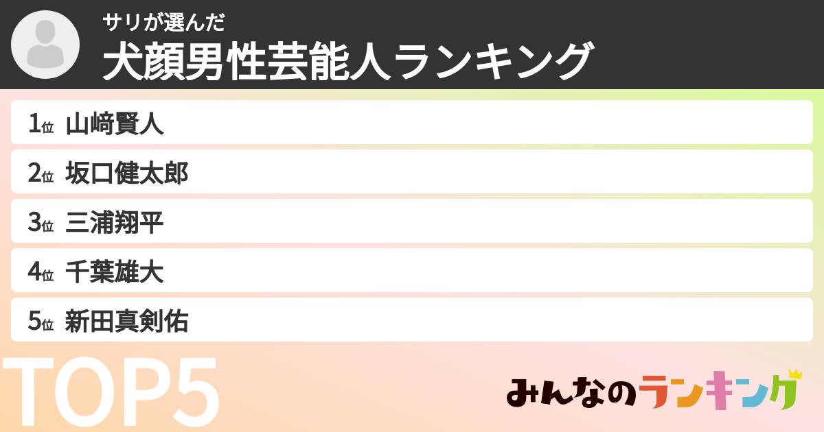 サリさんの「犬顔男性芸能人ランキング」