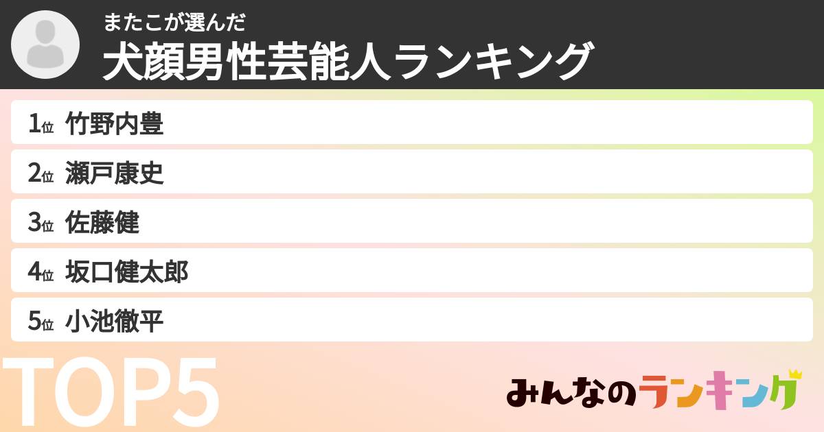またこさんの「犬顔男性芸能人ランキング」