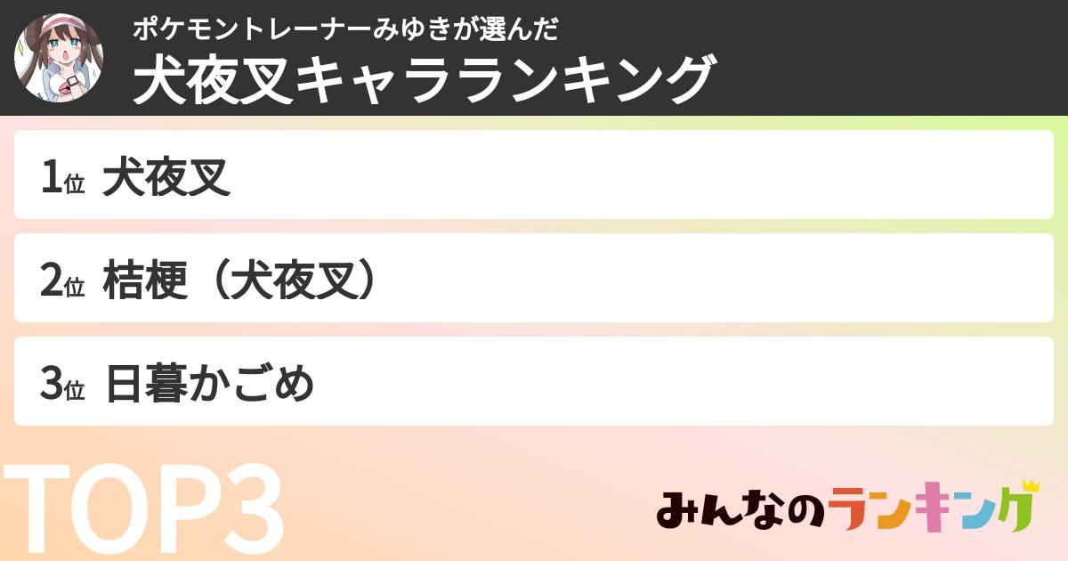 ポケモントレーナーみゆきさんの「犬夜叉キャラランキング」
