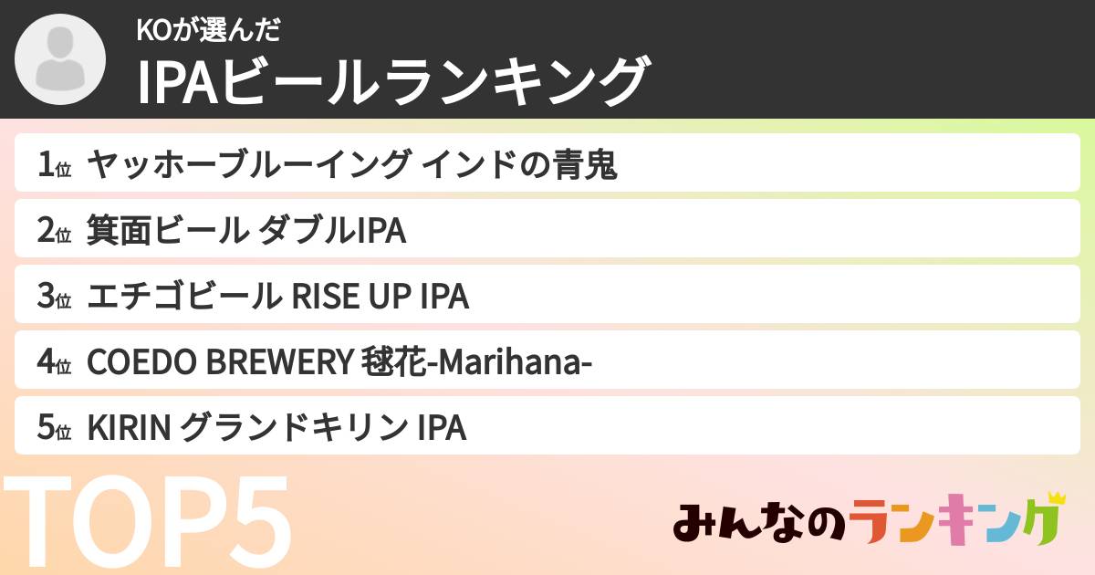 KOさんの「IPAビールランキング」