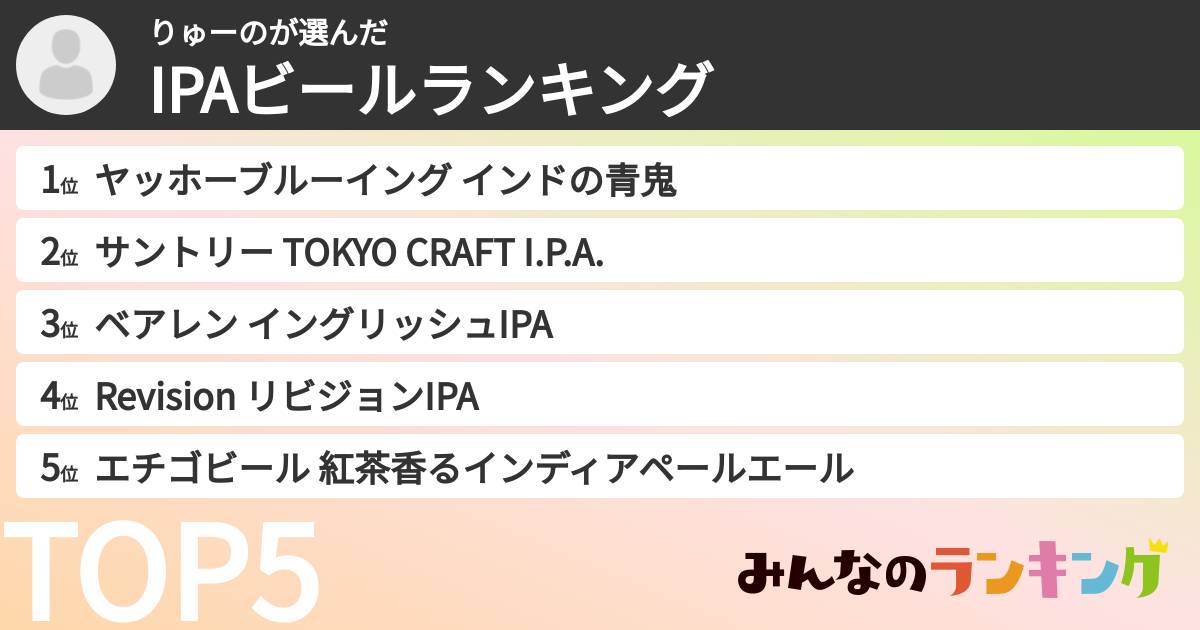 りゅーのさんの「IPAビールランキング」