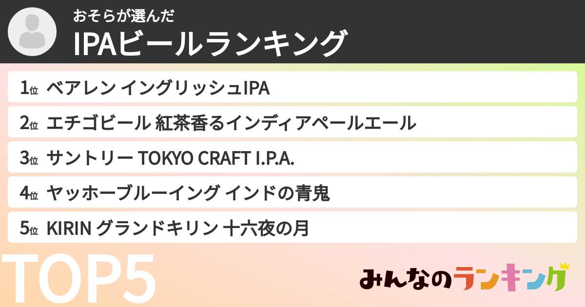 おそらさんの「IPAビールランキング」