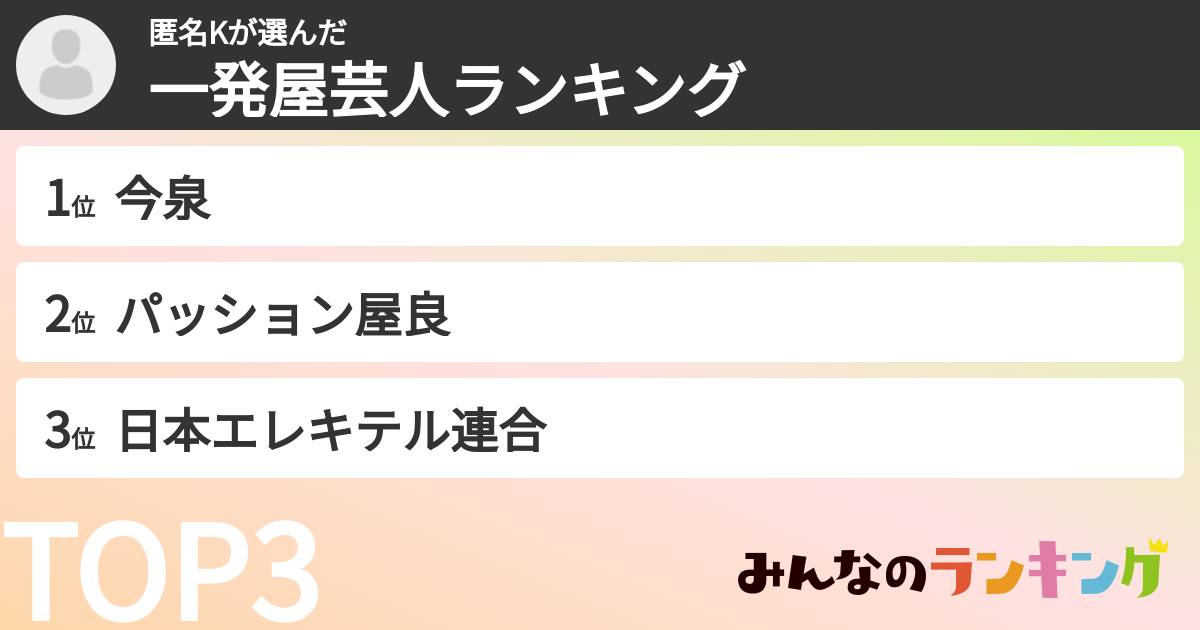 匿名Kさんの「一発屋芸人ランキング」
