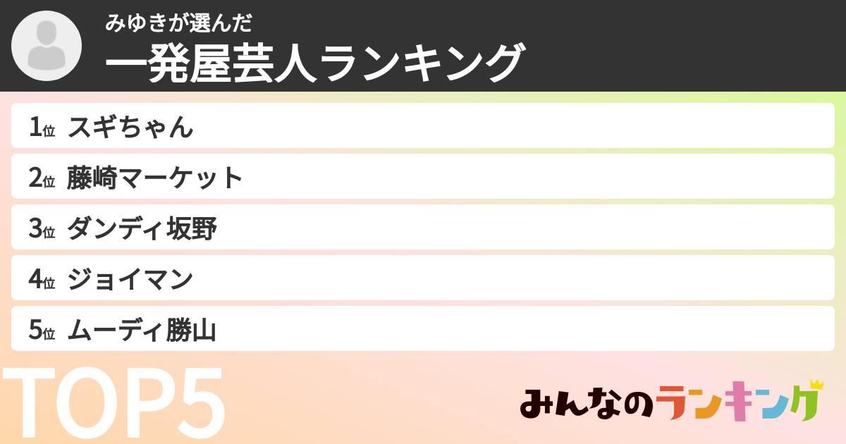 みゆきさんの「一発屋芸人ランキング」