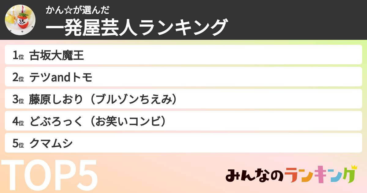 かん☆さんの「一発屋芸人ランキング」