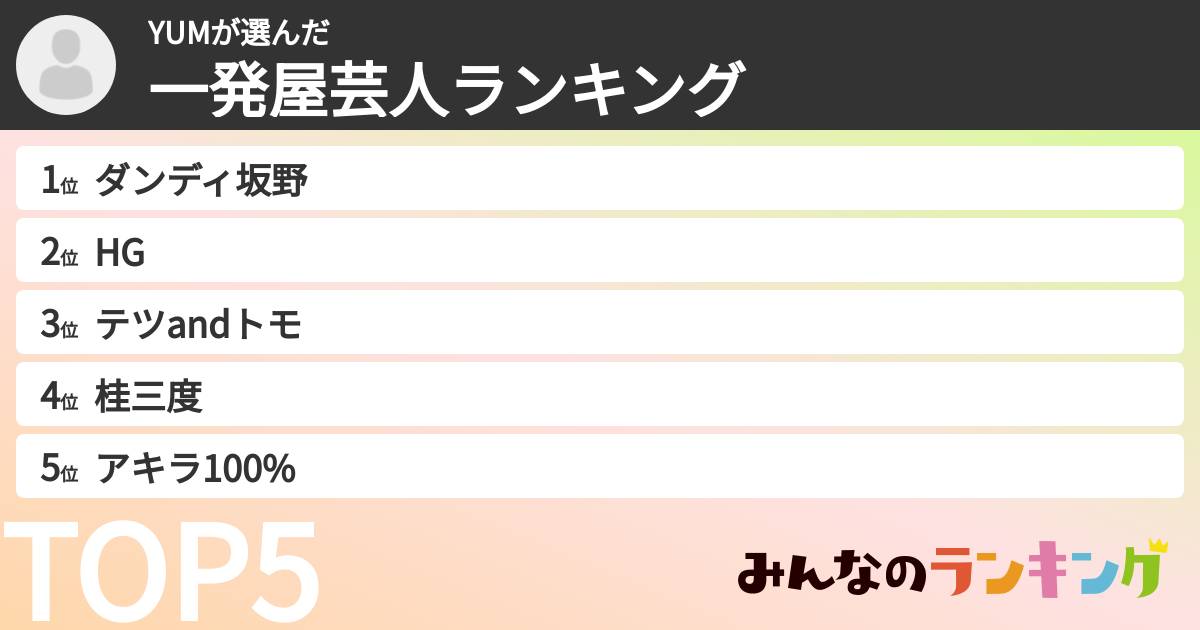 YUMさんの「一発屋芸人ランキング」