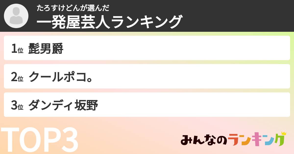 たろすけどんさんの「一発屋芸人ランキング」
