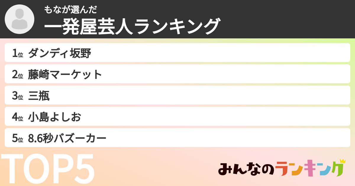 もなさんの「一発屋芸人ランキング」