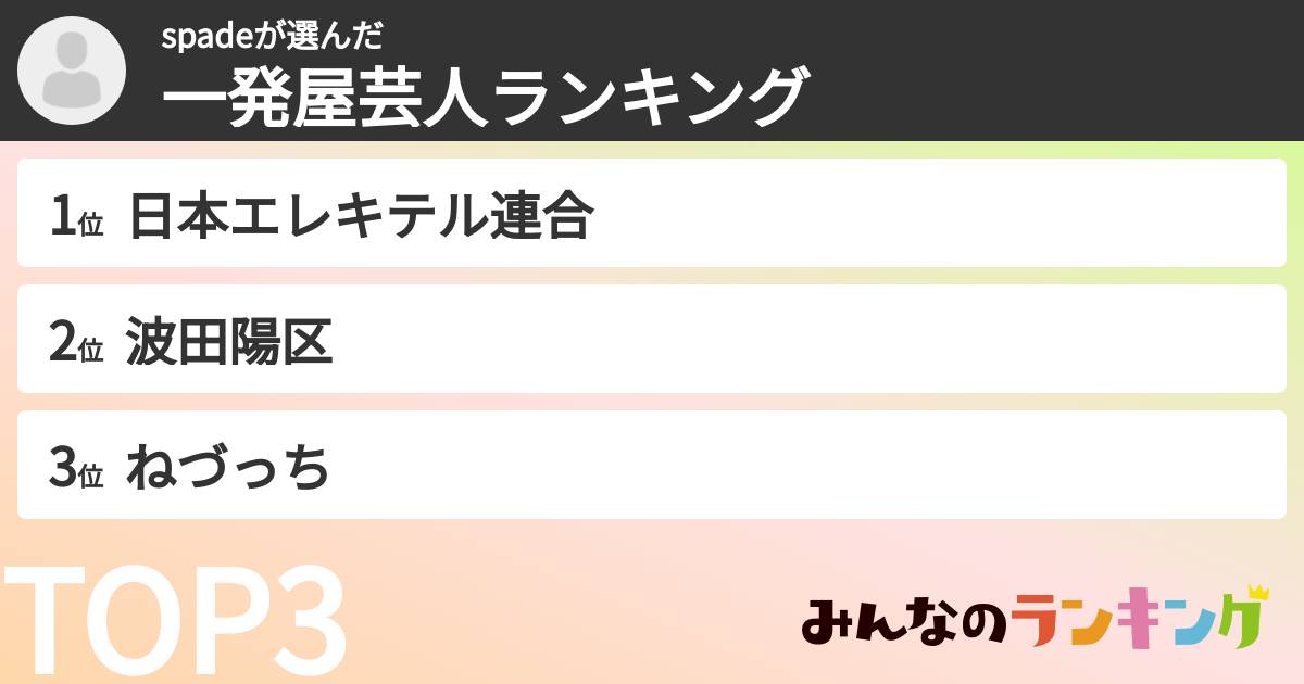 spadeさんの「一発屋芸人ランキング」