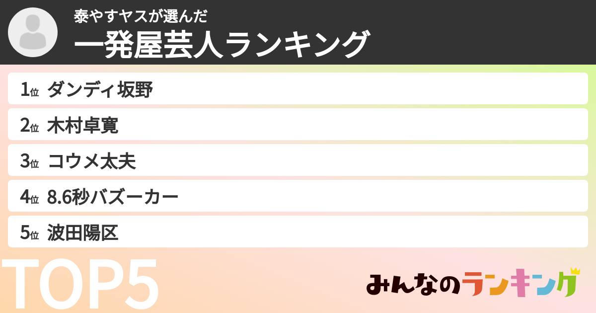 泰やすヤスさんの「一発屋芸人ランキング」