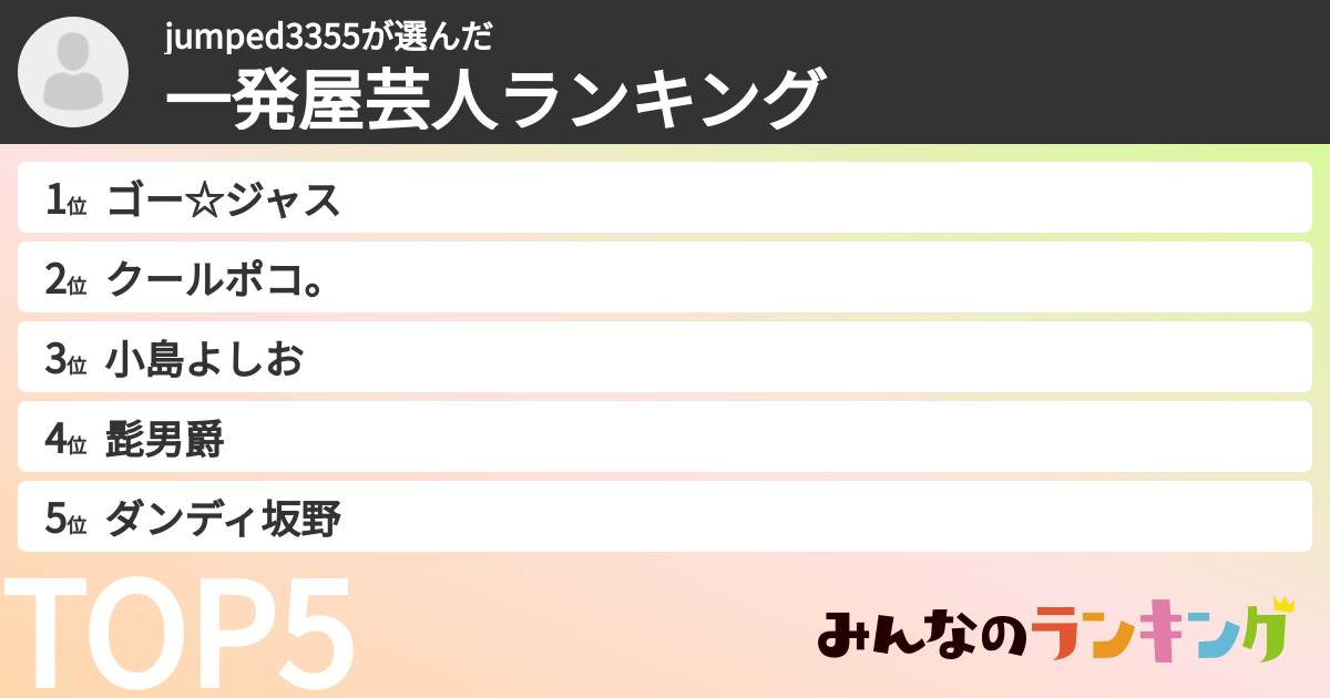 jumped3355さんの「一発屋芸人ランキング」