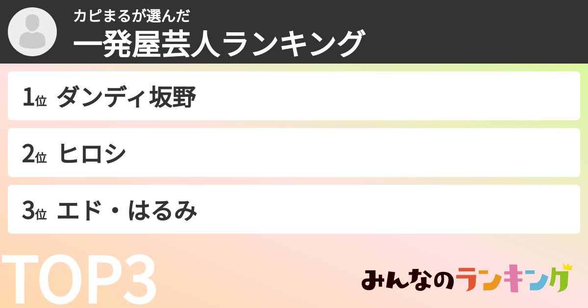 カピまるさんの「一発屋芸人ランキング」
