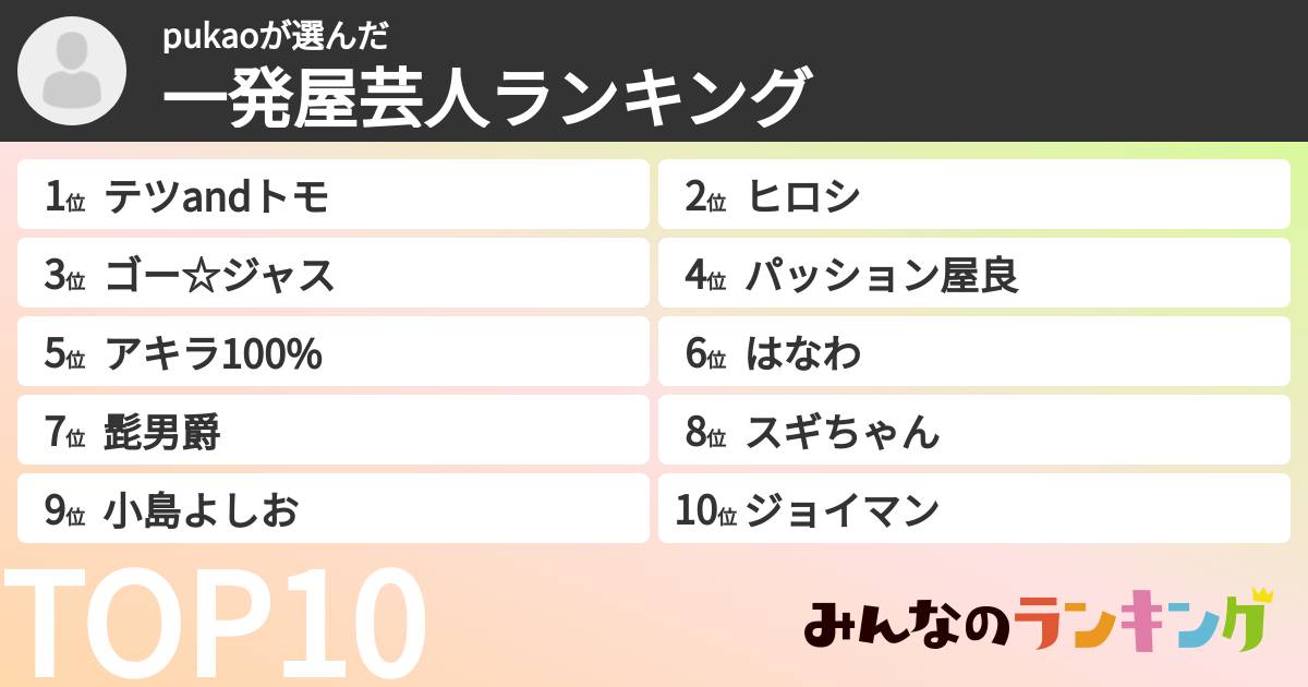 pukaoさんの「一発屋芸人ランキング」