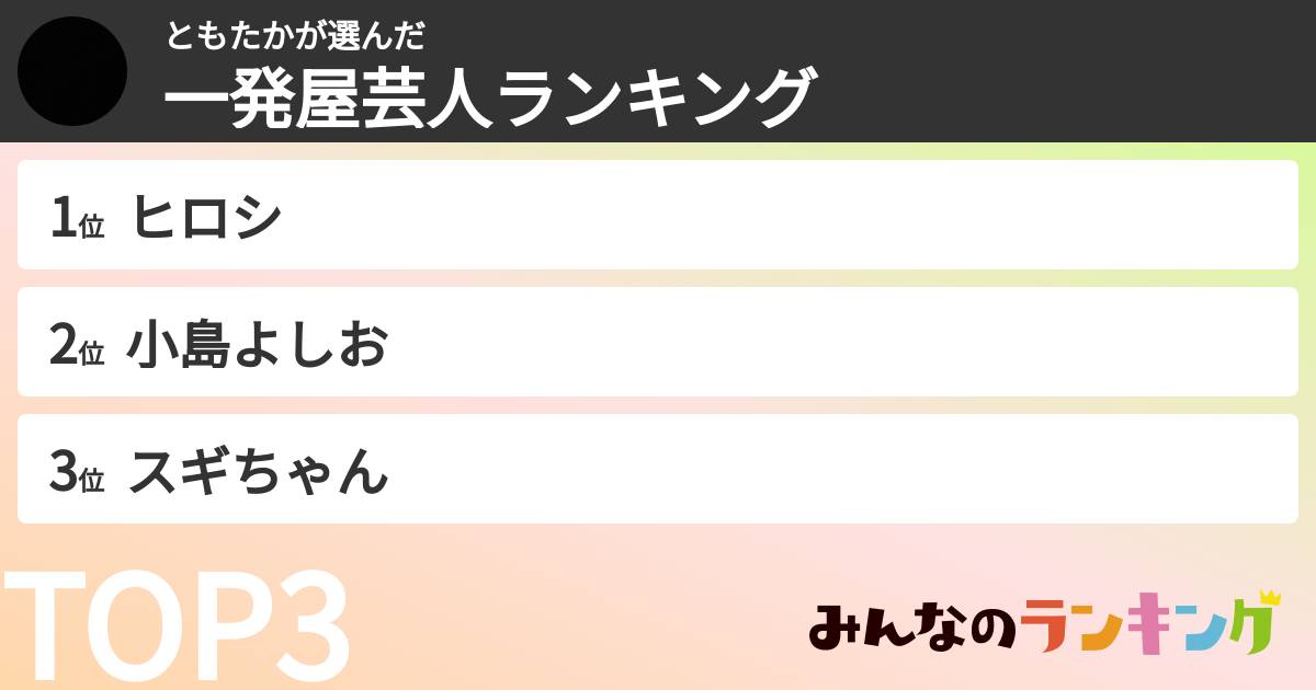 ともたかさんの「一発屋芸人ランキング」