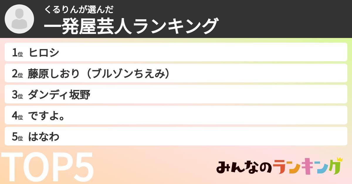 くるりんさんの「一発屋芸人ランキング」