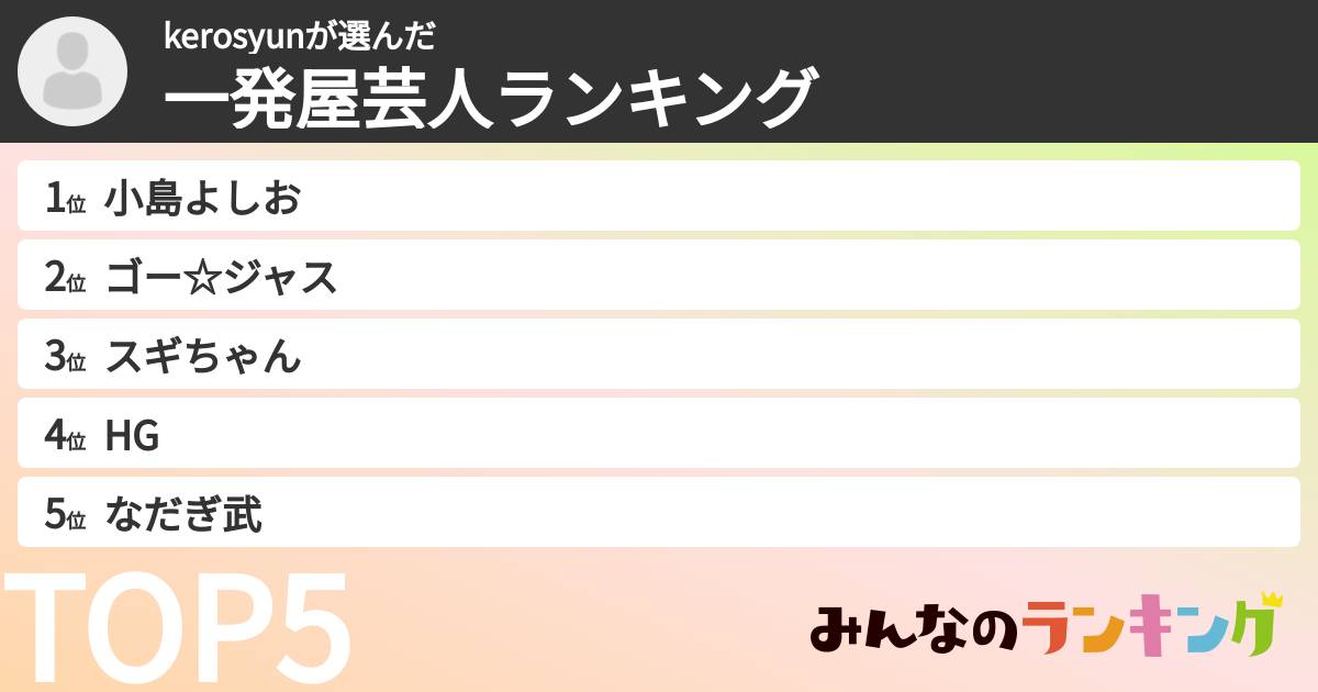 kerosyunさんの「一発屋芸人ランキング」