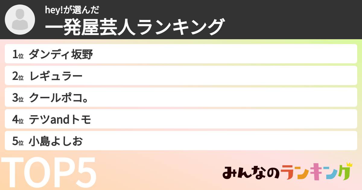 hey!さんの「一発屋芸人ランキング」