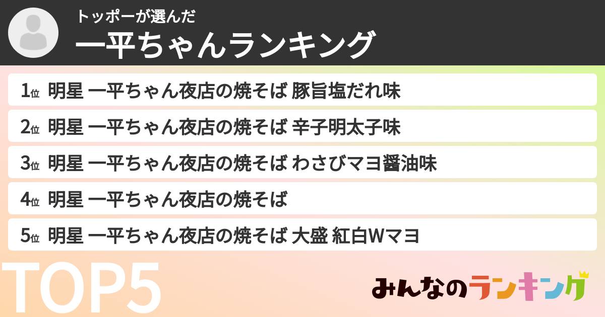 トッポーさんの「一平ちゃんランキング」