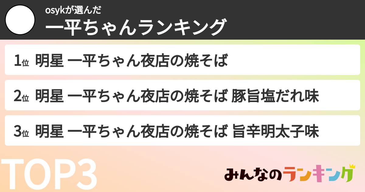 osykさんの「一平ちゃんランキング」