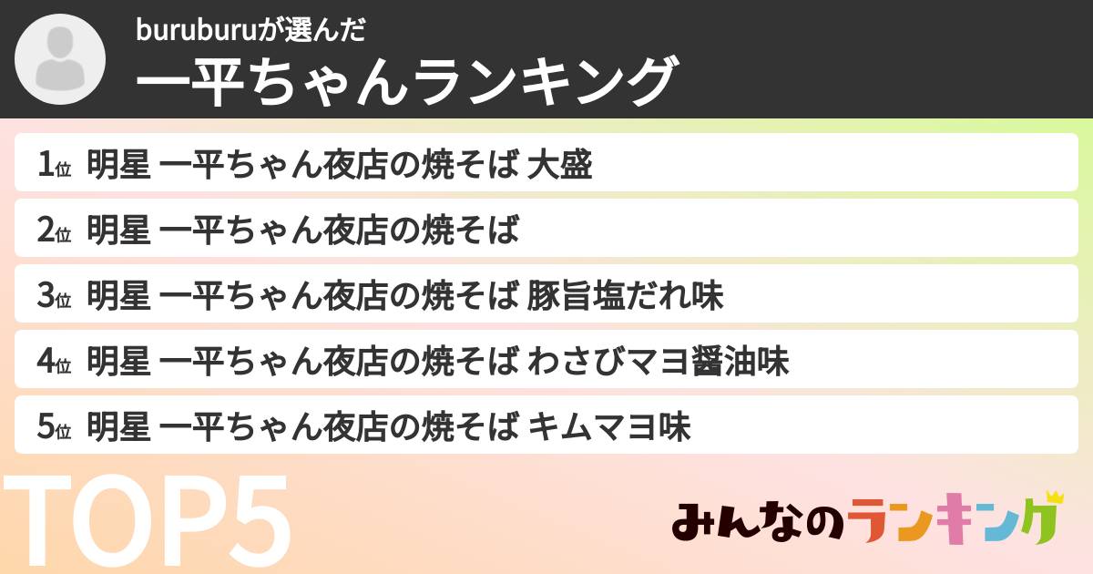 buruburuさんの「一平ちゃんランキング」