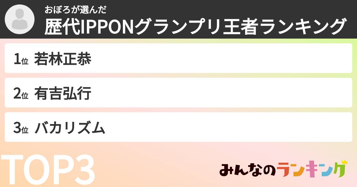 おぼろさんの「歴代IPPONグランプリ王者ランキング」