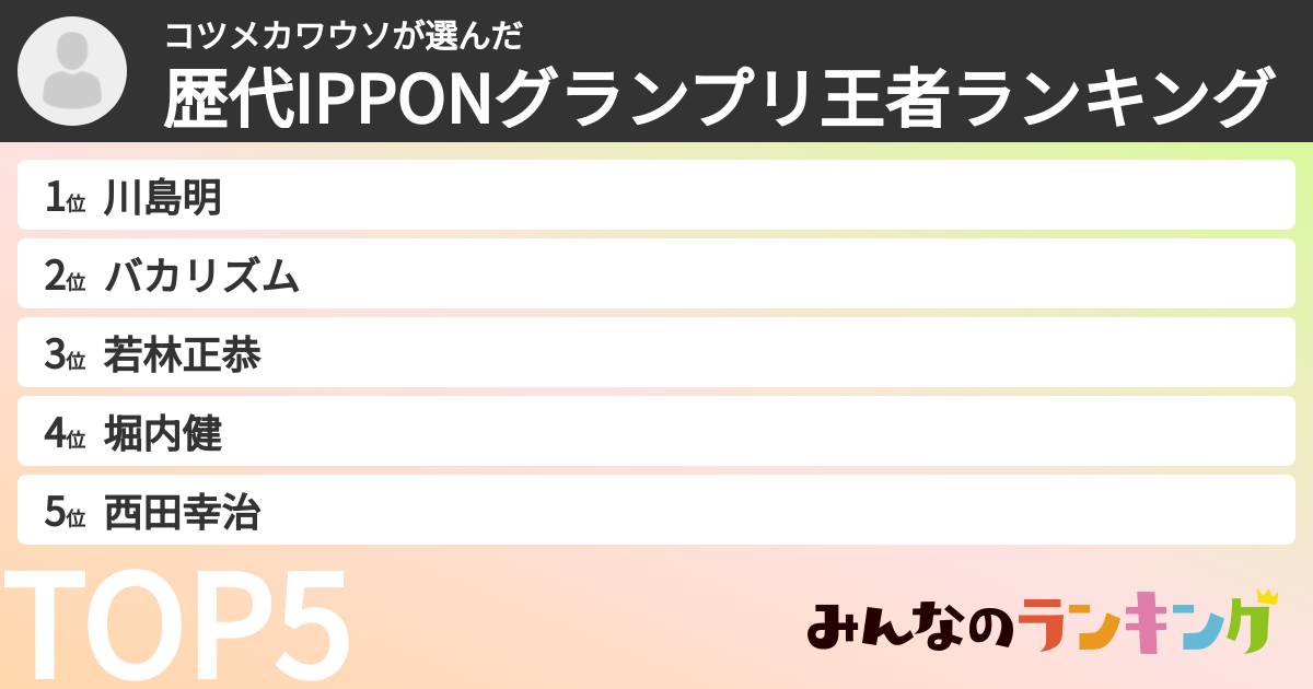 コツメカワウソさんの「歴代IPPONグランプリ王者ランキング」