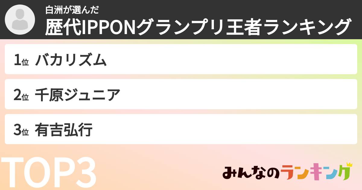 白洲さんの「歴代IPPONグランプリ王者ランキング」